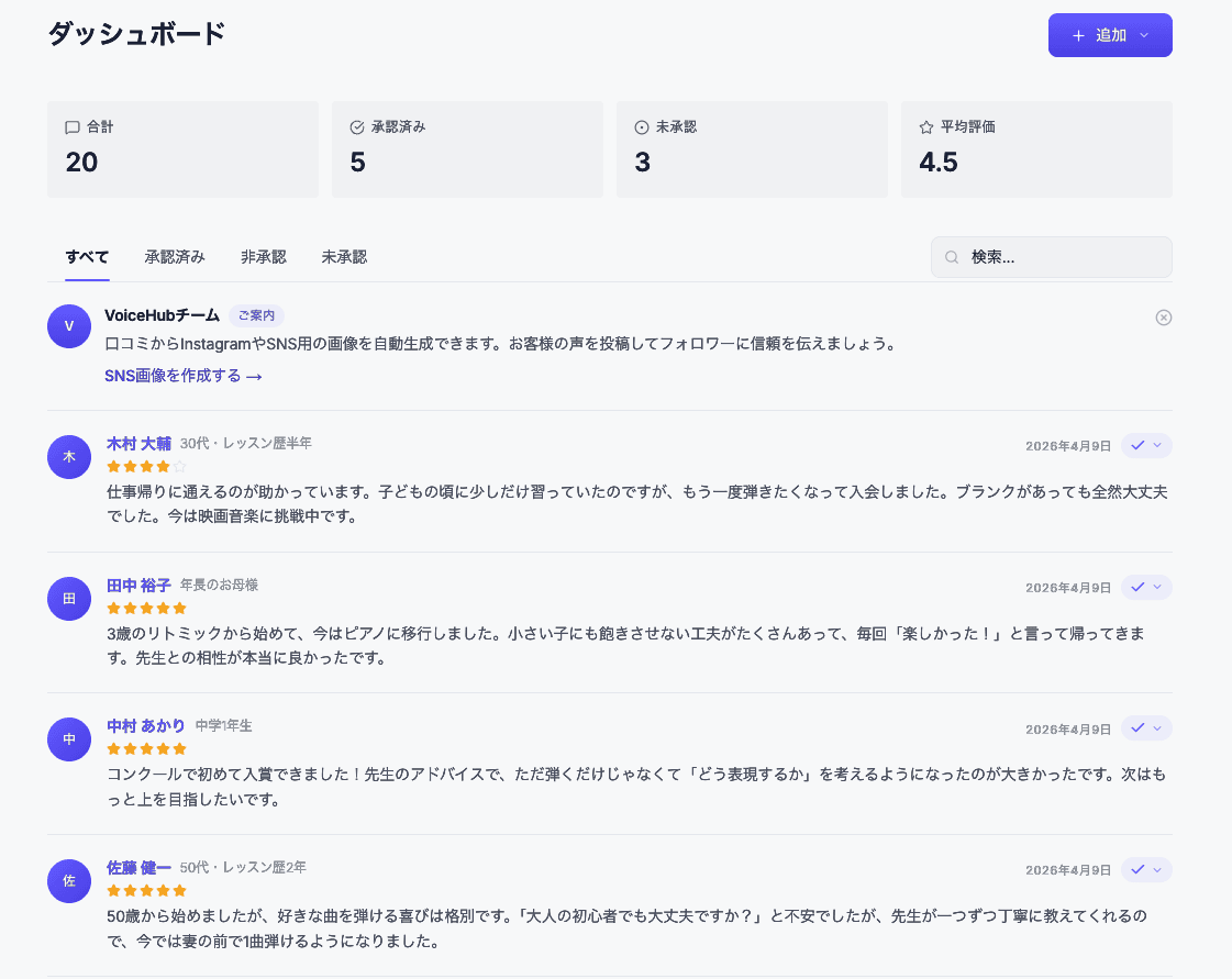 VoiceHub ダッシュボード画面